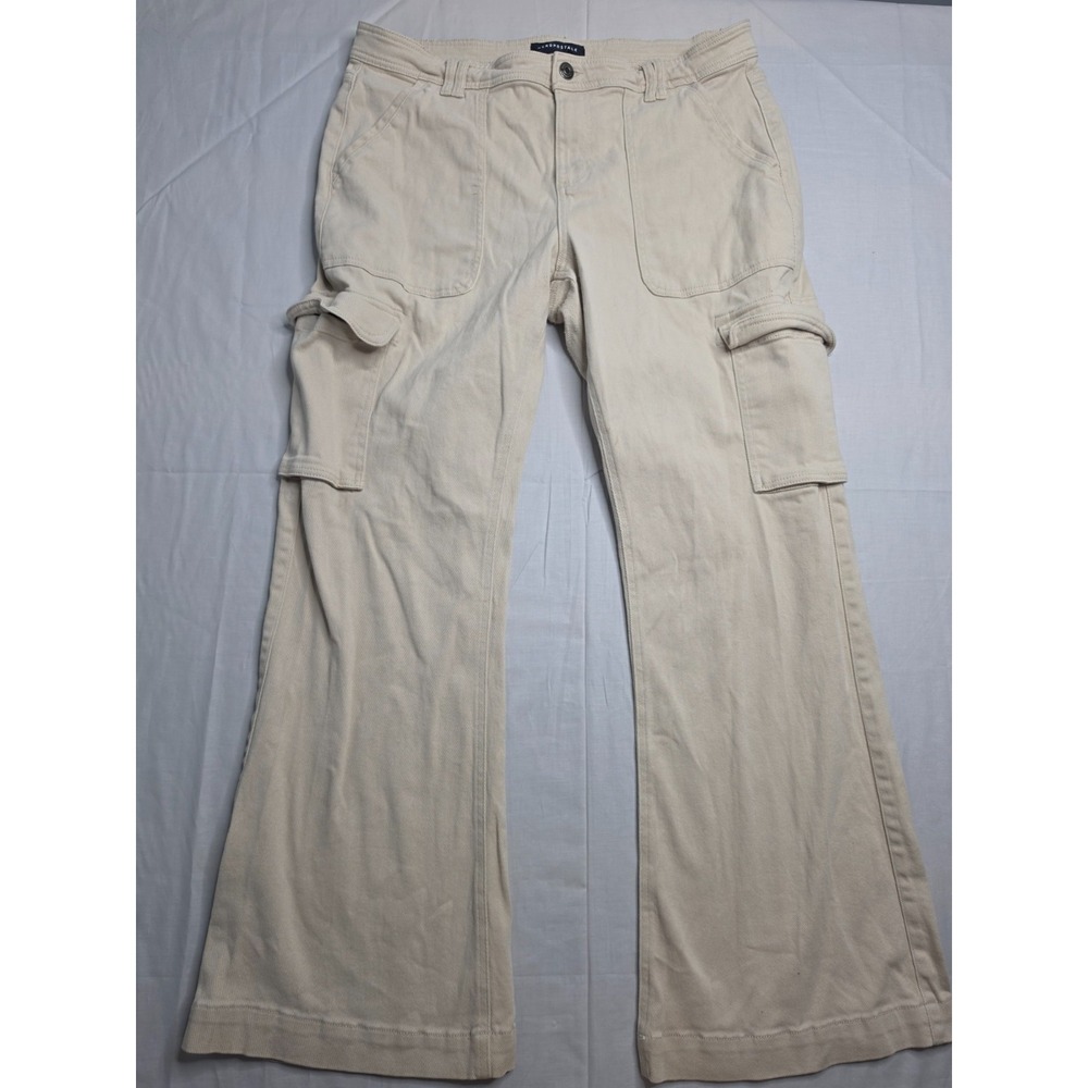 Aeropostale Cargo Pants Womens 16 Beige Cotton Stretch Flared Leg Hiking Camping - Picture 1 of 8